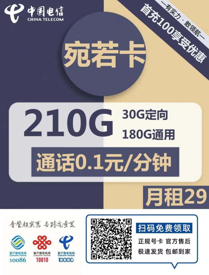 『车门已关』电信宛若卡 29元/月：180G通用+30G定向，流量结转，长期套餐插图2羊毛日报