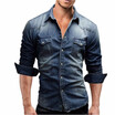 Ailooge Fashion Men Wash Denim Jeans Shirt Long Sleeves Autumn Casual Top ailooge kopen in de aanbieding