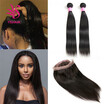 Ys Hair 360 Lace Frontal With Bundle 2Pcs Straight Brazilian Virgin Weave Pre Plucked Natural Line Closure Pure 7A ys hair kopen in de aanbieding