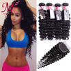 Deep Wave Human Hair With Closure Brazilian Virgin 4 Bundles Weave huismerk kopen in de aanbieding