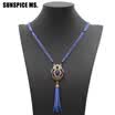 Vivid Color Turkish Women Vintage Strand Seed Bead Necklace Flower Long Pendant Sweater Chain Bohemia Antique Wedding Jewelry