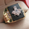 Hot Selling Natural Onyx 18k Gold Plated Masonic Memorial religious Party ring Size 7 8 9 10 11 12 13 14 15