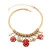 Aiyaya America And Europen Style Waterdrop Cross Retro Turquoise Ruby Sapphire Pendant Statement Necklace