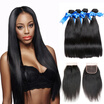 Wyf Malaysian Virgin Hair Straight 4 Bundles With Closure Unprocessed Human wyf kopen in de aanbieding
