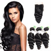 Siyo 7A Peruvian Loose Wave 3 Bundles With Closure Hair Lace Virgin Cheap Human siyo kopen in de aanbieding