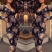 Más el tamaño de las señoras de manga larga floral boho mujeres fiesta bodycon vestido maxi ropa