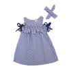 HOT Toddler Kids Baby Girls ropa a rayas fuera del hombro vestido de fiesta Vestido formal