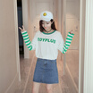 Joy Collection Vivaheart Korean Fashion Sweatshirt Letter Striped Stitching Sleeve Fake Two Piece Dress Casual Female T Shirt Vwtc172232 White One Size joy collection kopen in de aanbieding