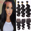 Peruvian Virgin Hair Body Wave With Closure 3 Bundles Cy May cy may hair kopen in de aanbieding