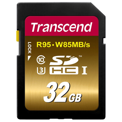 

Высокопроизводительная карта памяти Transcend 32 ГБ UHS-I U3X SD (считывание 95 Мбит / с на 85 Мбит / с) (частицы MLC)