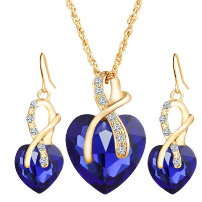 

Jewelry Women Crystal Heart Necklace Earrings Gold Plated Jewelry Sets Wedding Accessories