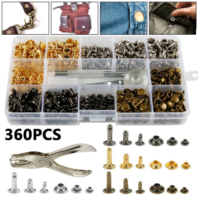 

28240360 Pcsset Metal Studs Leather Rivets Double Cap Rivet Tubular Simple Cap Metal Tubular Rivets with Fixing Tool Kit