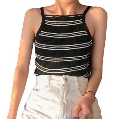 

Korean Summer Top Women Spaghetti Strap Striped Halter Knitted Camisole Womens clothes 2019