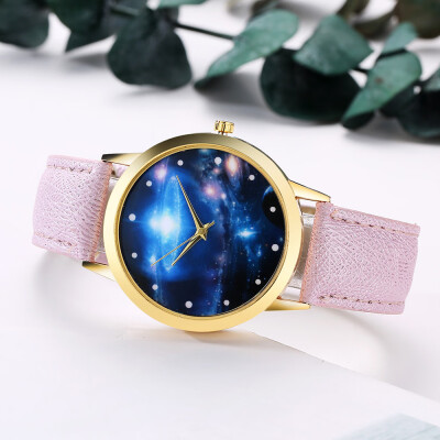 

〖Follure〗Women Fashion Starry Sky Leather Band Analog Quartz Round Wrist Watch Watches BK