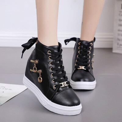 

Women Wedge Platform Rubber Brogue Leather Lace Up High heel 6 cm Shoes Pointed Toe Increasing Creepers White Sneakers Zipper