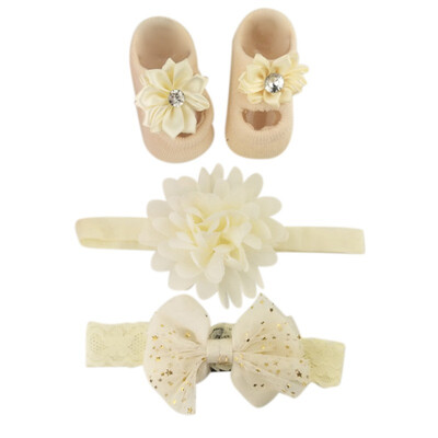 

3PCS Newborn Baby Socks Gift Boxed Bow Hairband Flowers Cute Baby Girl Socks Crown Christmas Birthday Gift Princess Socks