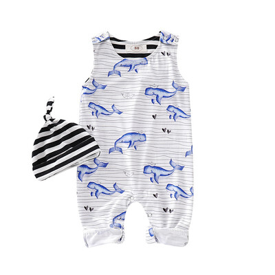 

Summer Cute Baby Cotton Cartoon Animal Pattern Infant Sleeveless JumpsuitHat Newborn Romper Set