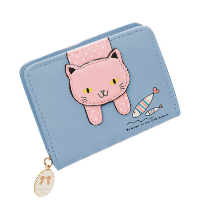 

Cute Cartoon Cat Faux Leather Multiple Pockets Girl Card Cash Holder Coin Purse