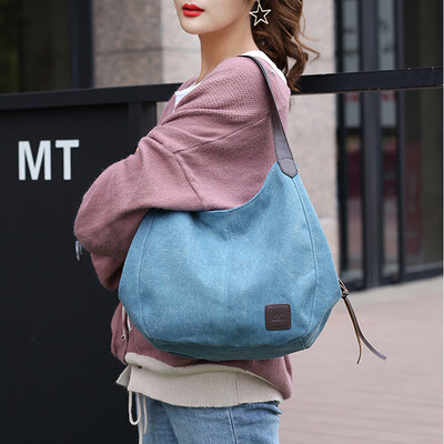

Fashion Women Vintage Canvas Handbags Shoulder Bags Large Capacity Multi-Pockets Casual Ladies Totes