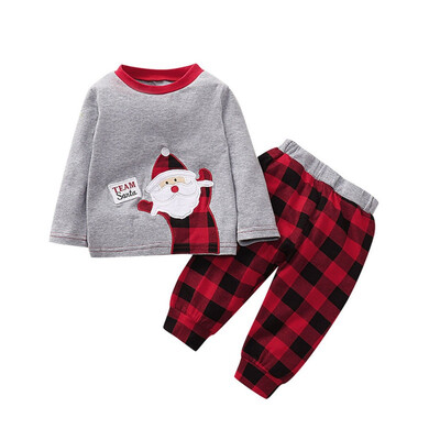 

Baby Christmas Costumes Autumn Girl Boy Long Sleeve Cartoon Blouse TopsPlaid Pants Trouser Casual Costume Set