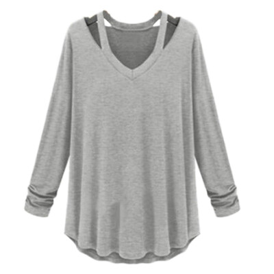 

Women Fashion Cotton Soft Long Sleeve V-neck Loose Solid Casual Shirt Tee Tops T-Shirts