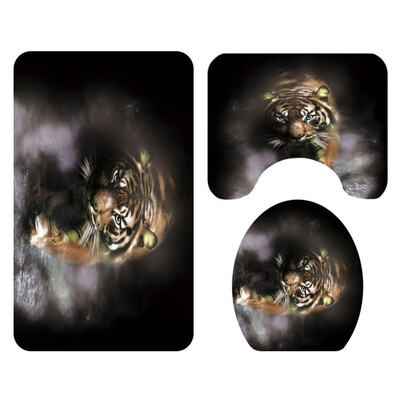 

Tiger Non Slip Bathroom Rugs Set Anti Skid Pads Bath Mat Sets 3 Pieces Contour Toilet Lid Cover