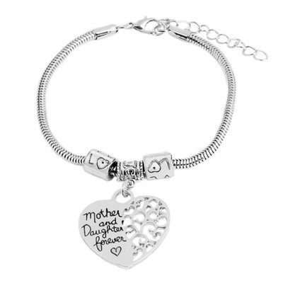 

Bracelet "The Love netween Mother&Daugther is Forever" Heart Pendant Bracelet & Bangles Mothers Daughter Gifts