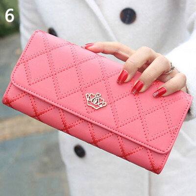 

Women Quilted Crown Clutch Long Purse Faux Leather Wallet Card Holder Handbag