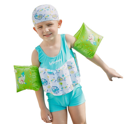 

Boy One-Piece Float Swimsuit Cap Arm Ring Cute Fashion Swimwear With Removable Buoyancy Stick Perfect for Kid Learn to Swim B