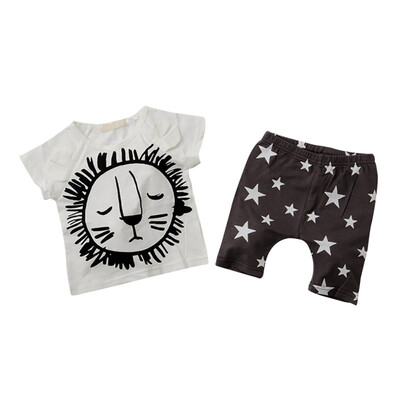 

Toddler Baby Girls Boy Cotton Sets Cute Cartoon Printed Short Sleeve Tops Blouse Trousers Casual Outfits Summer Clothes