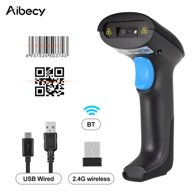 

Aibecy Handheld 3-in-1 Barcode Scanner BT & 24G Wireless & Wired 1D 2D Bar Code Reader with Receiver USB Cable for Mobile Payment