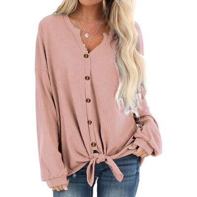 

Gobestart Womens Daily Loose Button Knit Tunic Blouse Tie Knot Tops Bat Wing Plain Shirts