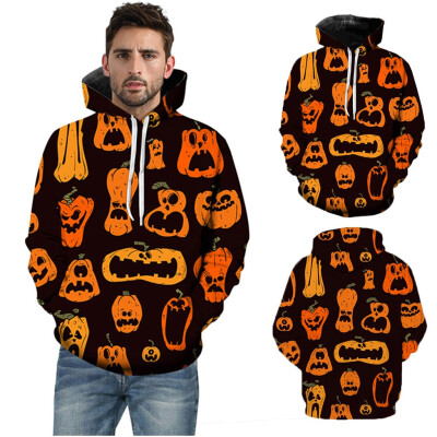 

Toponeto Mens Casual Halloween Scary 3D Pumpkin Long Sleeve Print Hoodie Sweater Coat