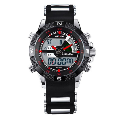 

WEIDE WH1104 Dual Display Two Movement Quartz Digital Men Watch 3ATM Waterproof LCD Backlight Date Week Month Alarm SPL Split Time