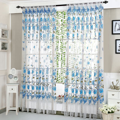 

Fashion Pastoral Style Translucidus Window Curtain Tulip Flower Pattern Split Curtain For Living room bedroom
