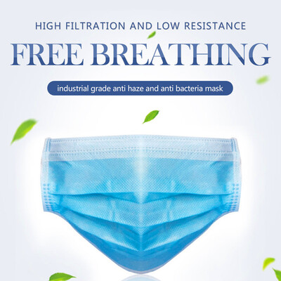 

50202Pcs 3-Ply Disposable Face Mask Dust Mask Flu Face Masks with Elastic Ear Loop for All People