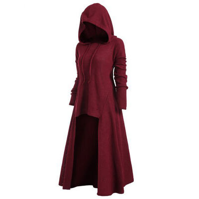 

Womens retro loose O-neck long-sleeved hooded long dress solid color long jacket ladies casual large size