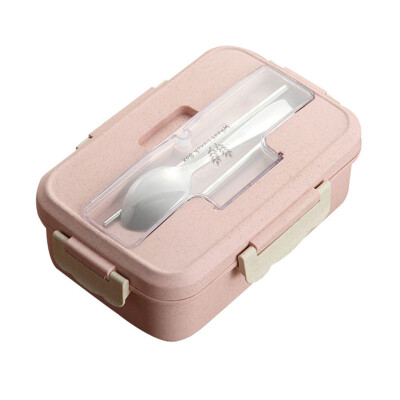 

1000ml 3 Compartments Lunch Box with Airtight Lids Cutlery Wheat Straw Bento Food Container for Kids Adults