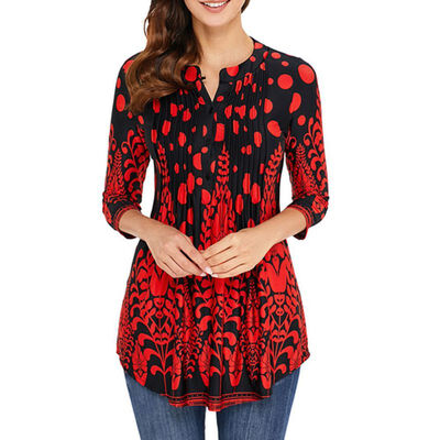 

2XL Womens Tops&Blouses Tunic Floral Print Three Quarter Sleeves Top Vintage Casual Long Tee Shirts Women Clothes