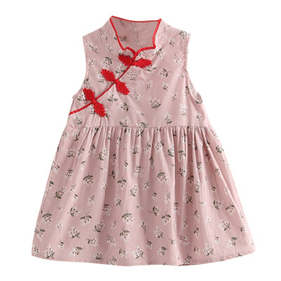 

New Style Kids Girls Cute Flower Printed Dress Chinese Style Vintage Cheongsam Dresses Qipao Baby Clothes W