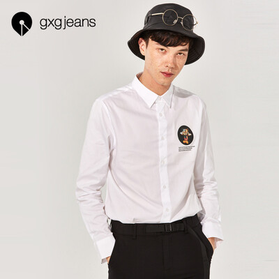 

Gxgjeans mens 2019 spring youth cotton white shirt mens long sleeve casual flower slim trend white