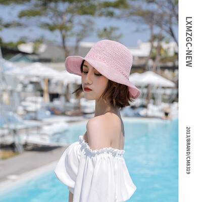 

New hat womens Korean version versatile fishermans hat outdoor beach bow straw hat beach sun hat