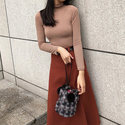 

Autumn New Novel Chic Slim Solid Color T-shirt Fashion Trend Long-sleeved Turtleneck Women Bottoming Top