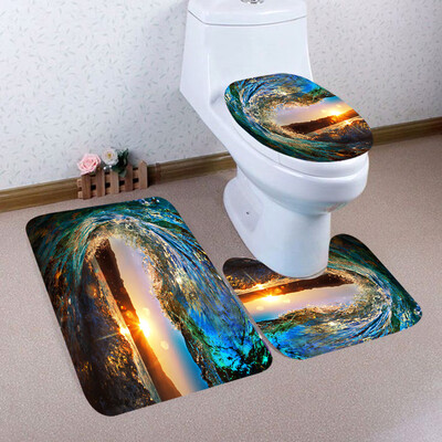 

〖Follure〗3PCS Christmas Bathroom Non-Slip Pedestal Rug Lid Toilet Cover Bath Mat Set