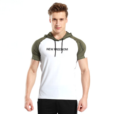 

Mens Quick Drying Polyester Short Sleeve Hoodie Bodybuilding Workout T-Shirt Muscle Fitness Shirts Male Jackets Top