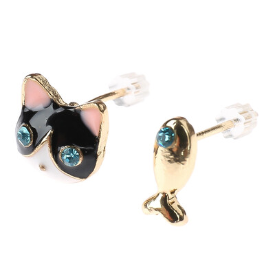 

New Fashion Earrings Jewelry High Quality Blue Crystal Cat And Fish Asymmetric Earring For Women
