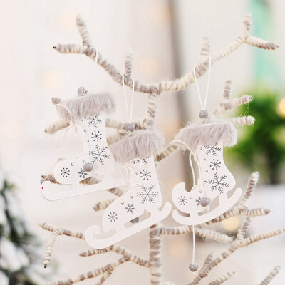 

Tailored Christmas Decorations Painted Wooden Printed Skates Hemp Rope Small Pendant