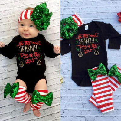 

Newborn Baby Girl Christmas Clothes RomperLeg WarmersHeadband 3pcs Outfits Set