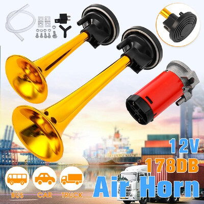 

DC12V 178DB Super Loud Dual Trumpet Air Horn Compressor Kit Car Truck Boat Train