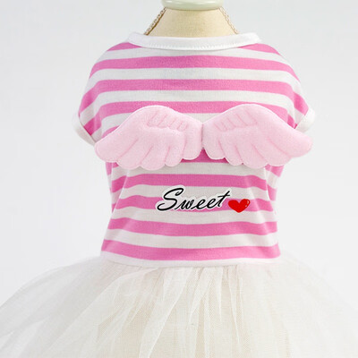 

Pet Spring Summer Sling Skirt Small & Medium Sleeveless princess Dogs Dress Stripes Top with Angel Wings & Sweet Gauze Skirt